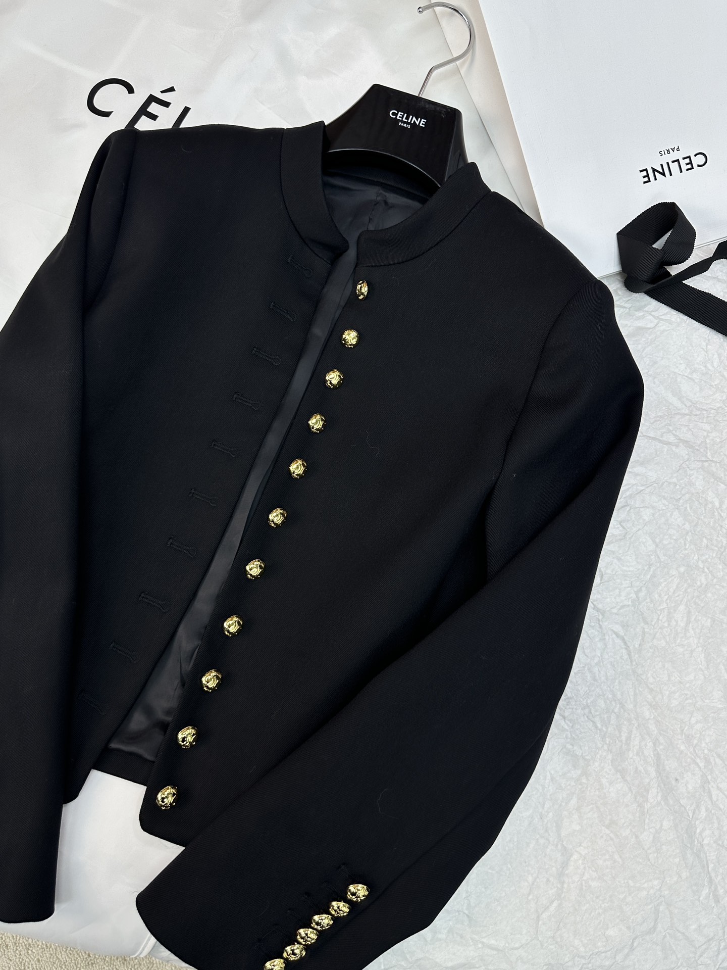 激安大特価最新作の セリーヌツイードジャケットコピー 暖かい トップス アウター ファッション 高級品 ブラック_1
