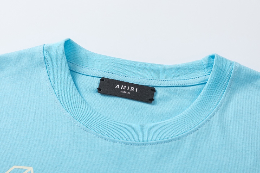 AMIRI 人気定番可愛い tシャツたたみコピー LOGOプリント 半袖 柔らかい 純綿 トップス ブルー_6