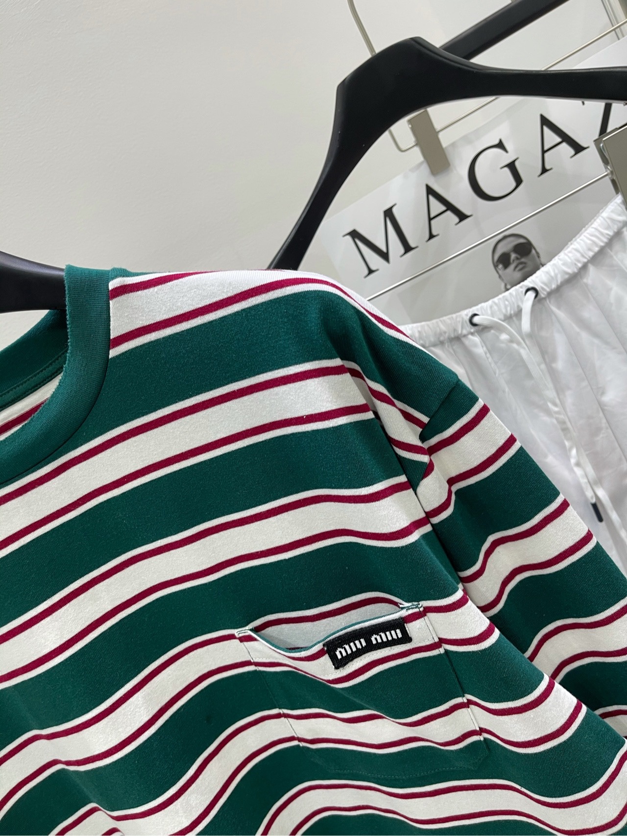 赤字超特価2024 ミュウミュウローロゼＮ級品 Tシャツ トップス 純綿 縞模様 長袖 ファッション グリーン_4