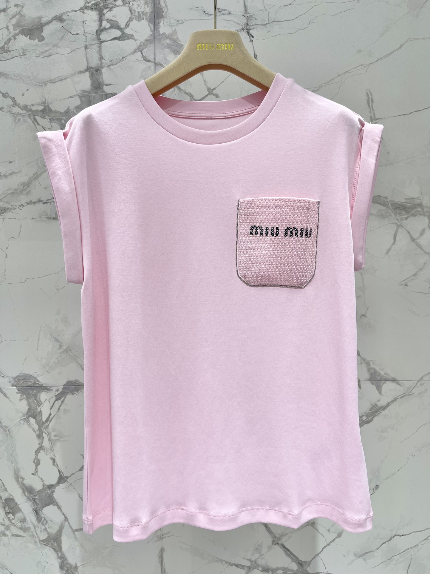 ミュウミュウスカーフスーパーコピー 柔らかい 無袖 Tシャツ トップス ファッション カジュアル 人気 シンプル ピンク_1
