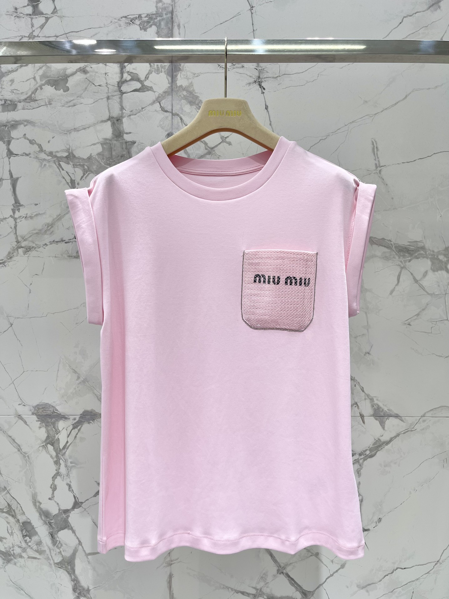 ミュウミュウスカーフスーパーコピー 柔らかい 無袖 Tシャツ トップス ファッション カジュアル 人気 シンプル ピンク_2