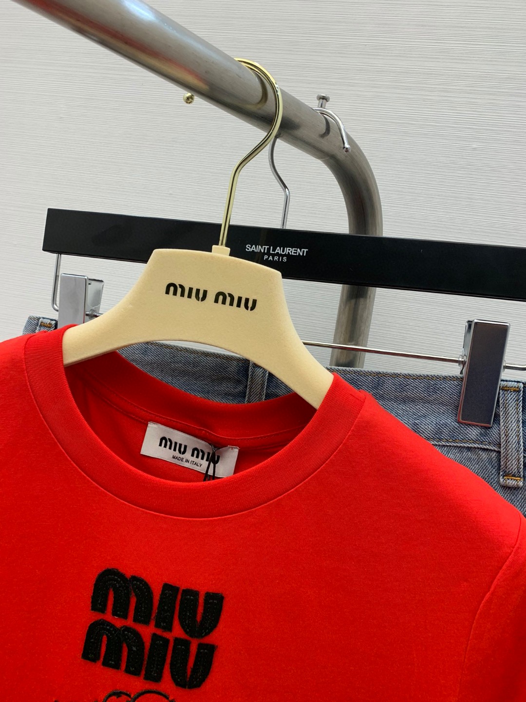 ミュウミュウ ロンtＮ級品 短袖 Tシャツ トップス ロゴプリント ショット 柔らかい 人気新作 レディース レッド_2