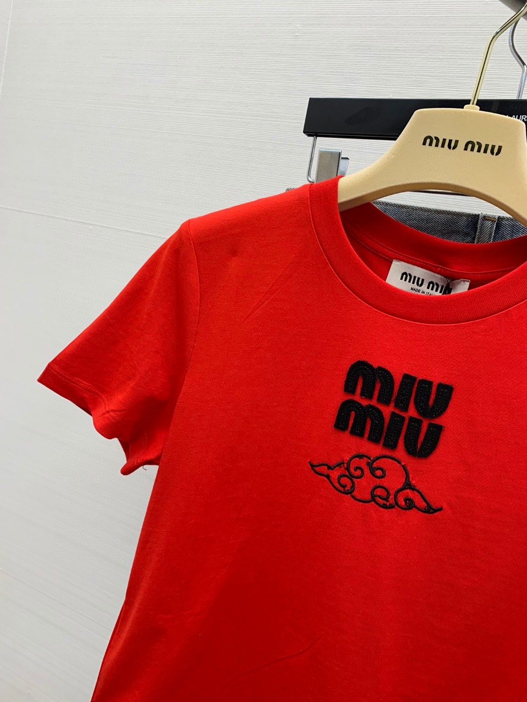 ミュウミュウ ロンtＮ級品 短袖 Tシャツ トップス ロゴプリント ショット 柔らかい 人気新作 レディース レッド_3