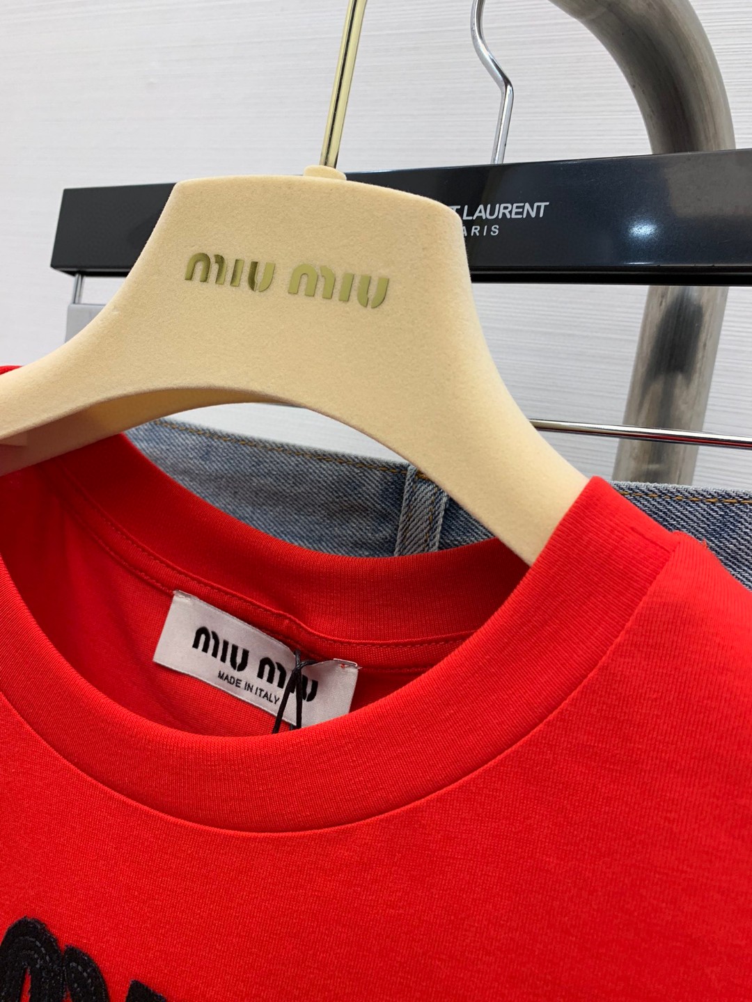 ミュウミュウ ロンtＮ級品 短袖 Tシャツ トップス ロゴプリント ショット 柔らかい 人気新作 レディース レッド_5