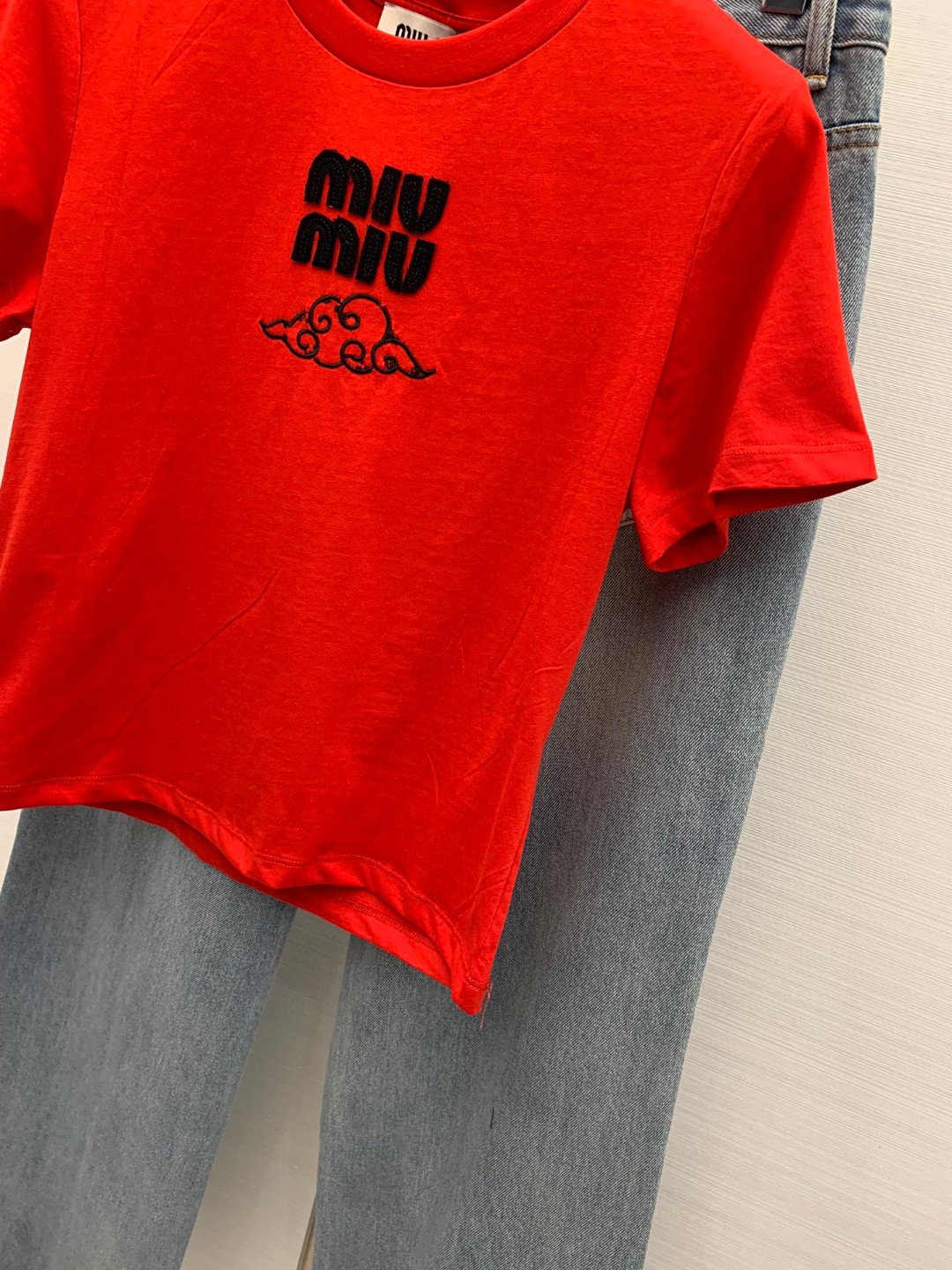 ミュウミュウ ロンtＮ級品 短袖 Tシャツ トップス ロゴプリント ショット 柔らかい 人気新作 レディース レッド_6