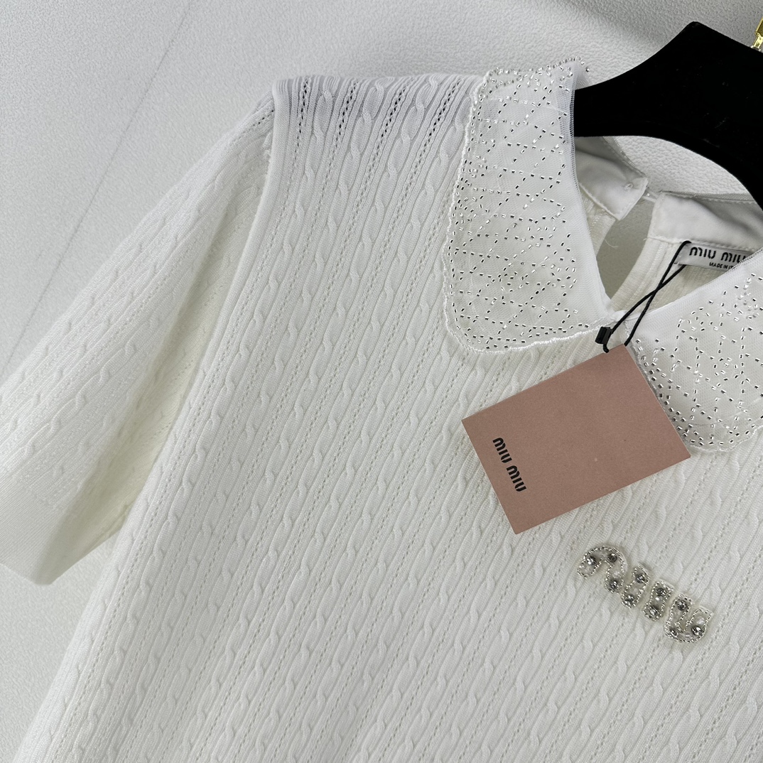 ミュウミュウ ローブルースーパーコピー 短袖 Tシャツ トップス 軽量 薄い シンプル 純綿 HOT品質保証 ホワイト_3