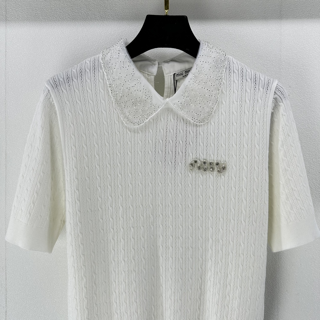 ミュウミュウ ローブルースーパーコピー 短袖 Tシャツ トップス 軽量 薄い シンプル 純綿 HOT品質保証 ホワイト_4