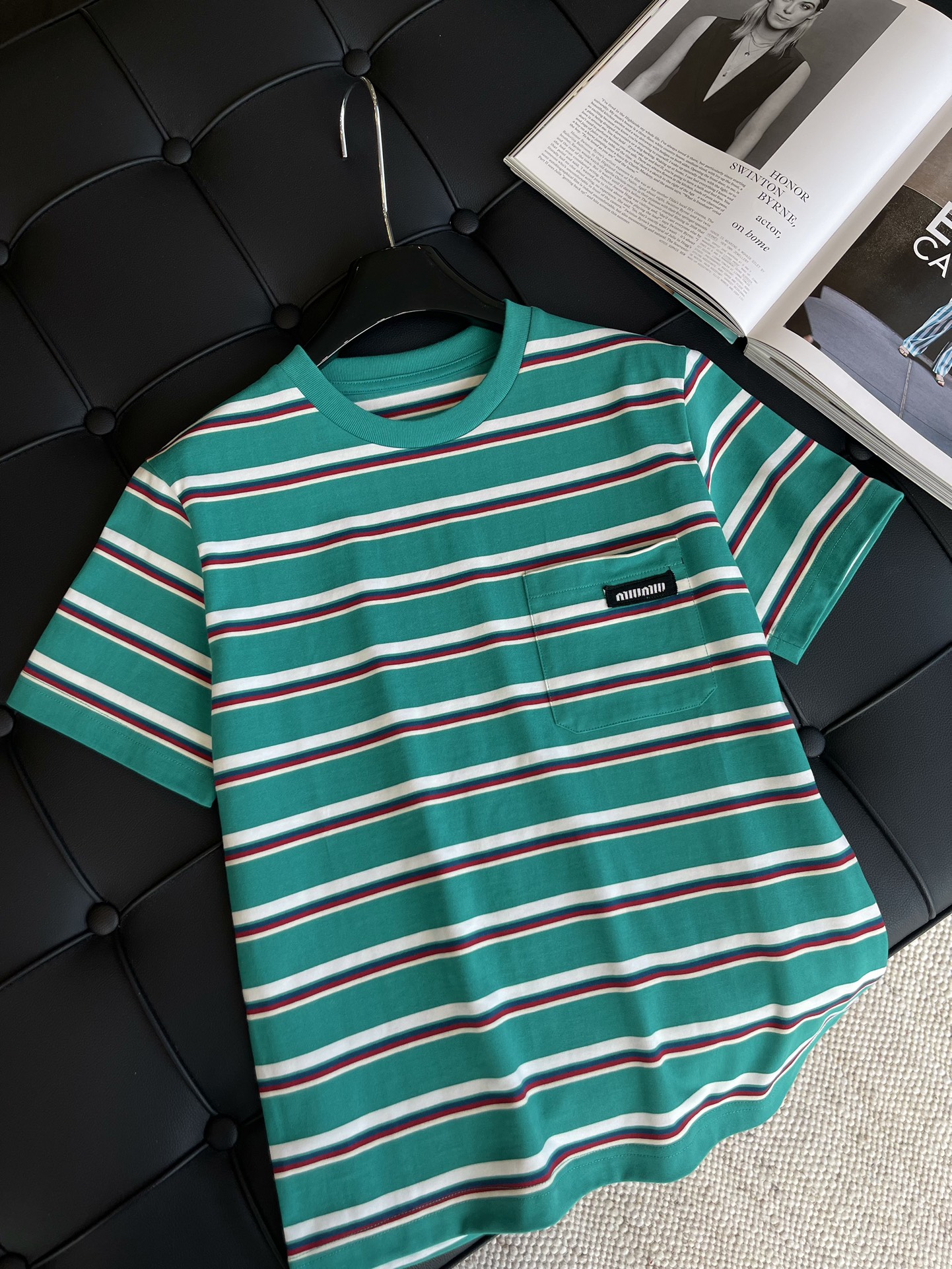 ミュウミュウツイスト偽物 短袖 Tシャツ トップス 品質保証 縞模様 青春風 シンプル 純綿 ファッション 2色可選_2