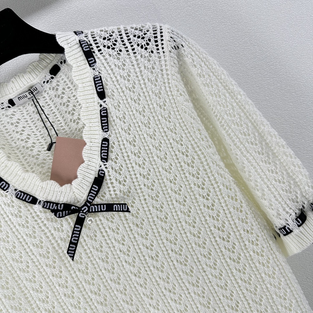 ミュウミュウ セータースーパーコピー 柔らかい ニット 半袖 セーター トップス 蝶結び 新品 ファッション ホワイト_2