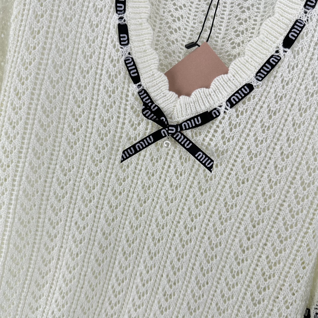 ミュウミュウ セータースーパーコピー 柔らかい ニット 半袖 セーター トップス 蝶結び 新品 ファッション ホワイト_5