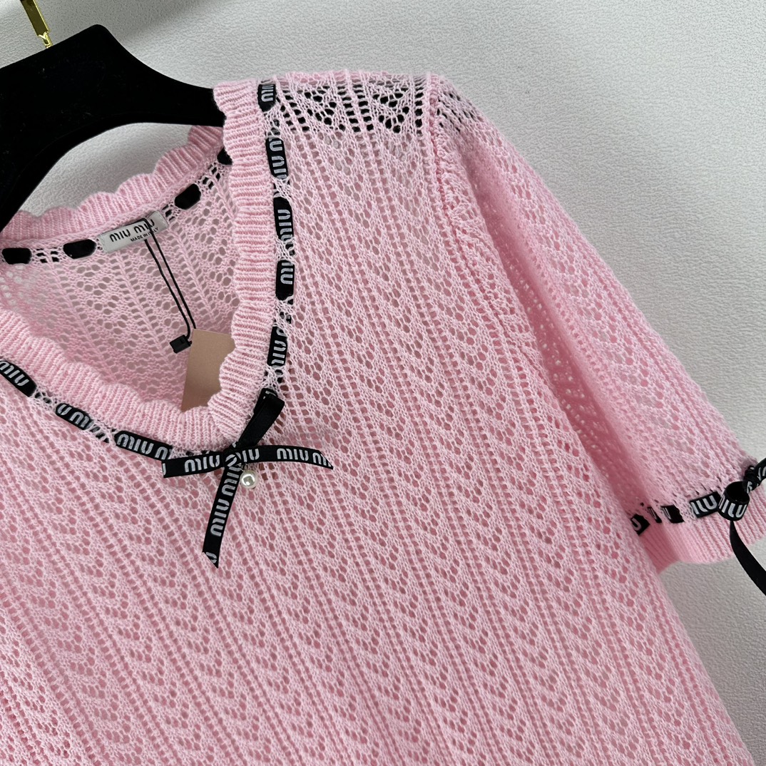 miumiuセーター激安通販 柔らかい ニット 半袖 セーター トップス 蝶結び 新品 ファッション ピンク_2
