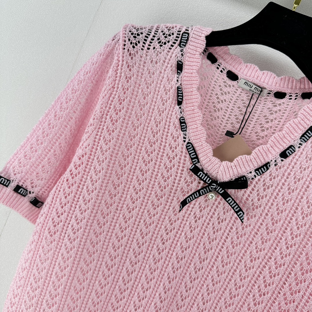miumiuセーター激安通販 柔らかい ニット 半袖 セーター トップス 蝶結び 新品 ファッション ピンク_3