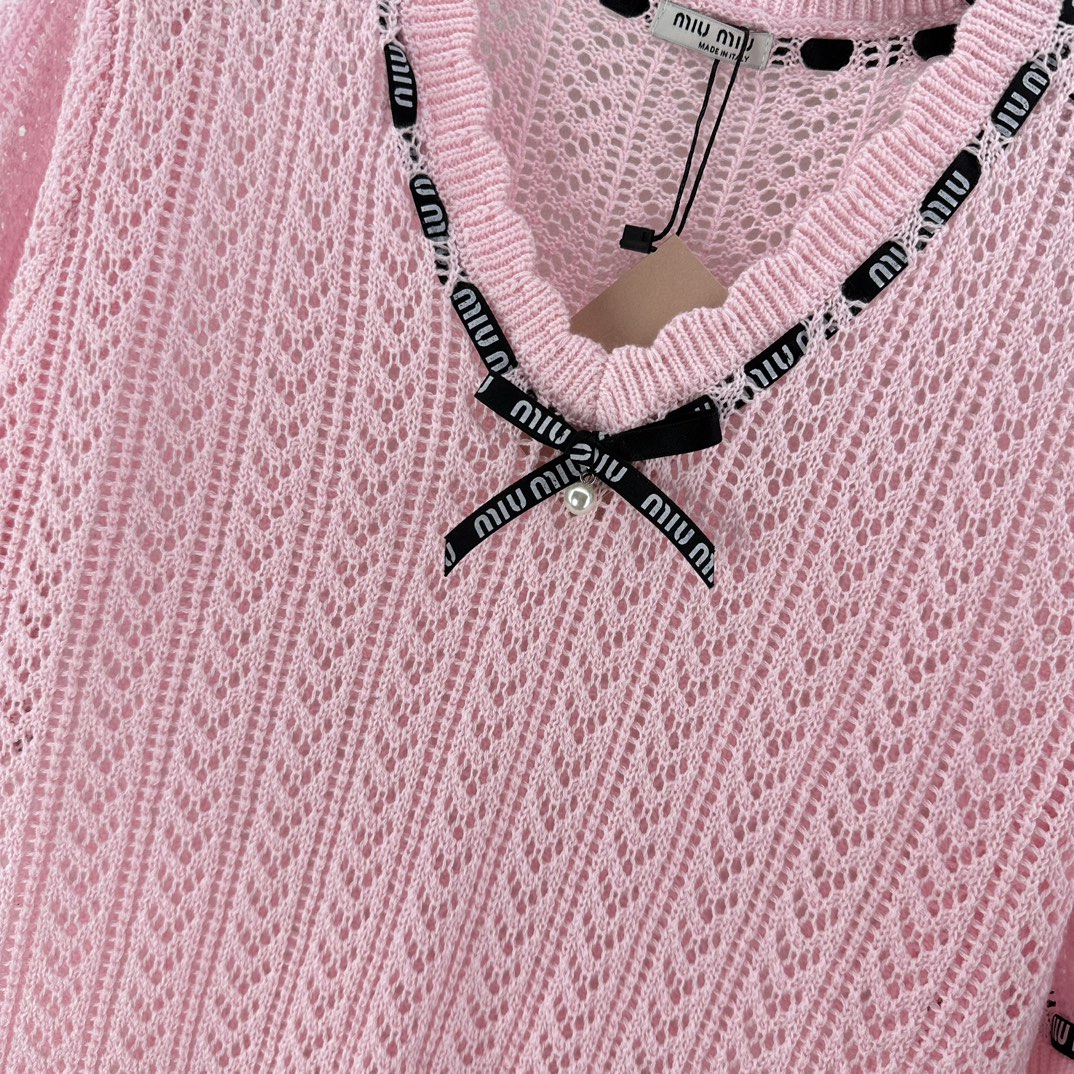 miumiuセーター激安通販 柔らかい ニット 半袖 セーター トップス 蝶結び 新品 ファッション ピンク_6