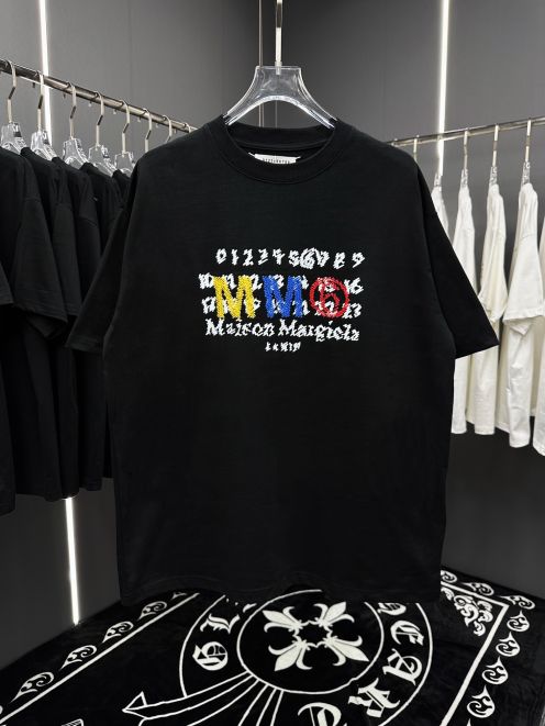 メゾンマルジェラMAISONMARGIELA限定コピー半袖Tシャツコットンブラック柔らかい花柄春夏刺繍