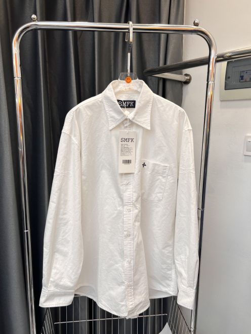 SMFKシャツ 厚手偽物 人気 ファッション 長袖 ビジネス カジュアル 刺繡シャツ ホワイト