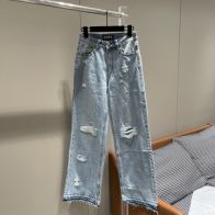 お得!!SMFKジーンズ日本偽物 シンプル パンツ 夏 デニムズボン ファッション ダメージ 人気新作 ブルー