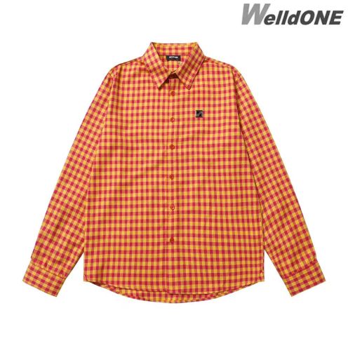 WE11DONE 早秋服 ウエルダンとは激安通販 カジュアルシャツ トップス 格子模様 ファッション オレンジ