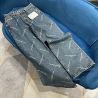 新作到着!! アレキサンダーワン パンツｎ級品 ジンーズ デニム ズボン ゆったり 筒形 ロゴプリント ブルー