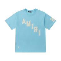 AMIRI 人気定番可愛い tシャツたたみコピー LOGOプリント 半袖 柔らかい 純綿 トップス ブルー