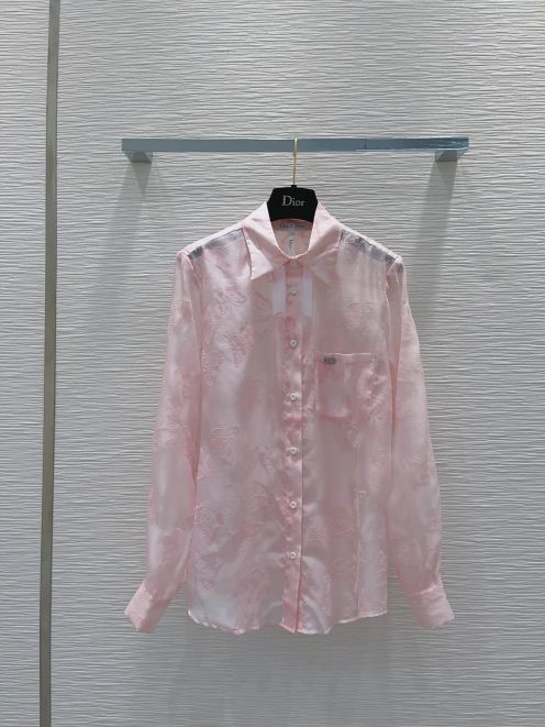 ディオールトップススーパーコピー 長袖 シャツ 夏服 軽量 日焼け止め プリント ファッション ピンク