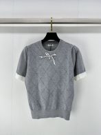 ミュウミュウ ニットベストＮ級品 柔らかい ニット 半袖 セーター トップス 蝶結び 学生風 シンプル グレイ