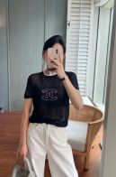 [新季度]chanel ロゴ 服偽物 半袖 トップス  純綿 柔らかい ロゴ刺繍 ファッション ブラック