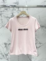 赤字超特価2024 miumiu シャツ メンズ激安通販 純綿 人気 シンプル 短袖 トップス ロゴプリント 薄い ピンク