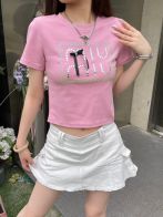 ミュウミュウ ロンt偽物 純綿 トップス Tシャツ 少女感 ショット 柔らかい セクシー ファッション ピンク
