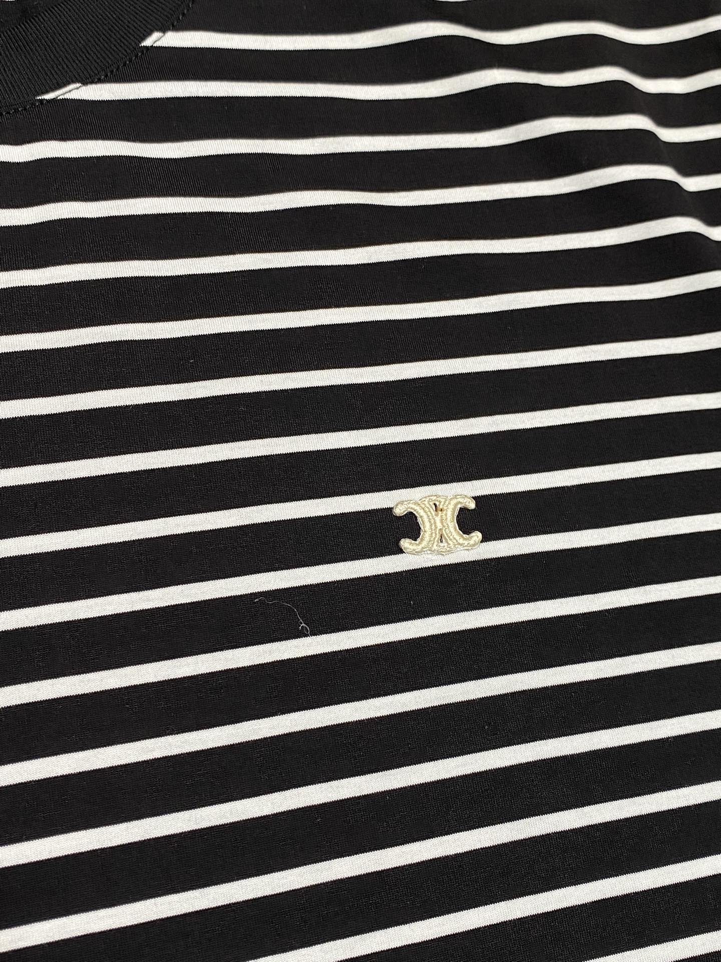 セリーヌ tシャツ 韓国偽物 半袖 トップス シンプル 純綿 快適 柔らかい ファッション 人気品 縞模様 ブラック_5