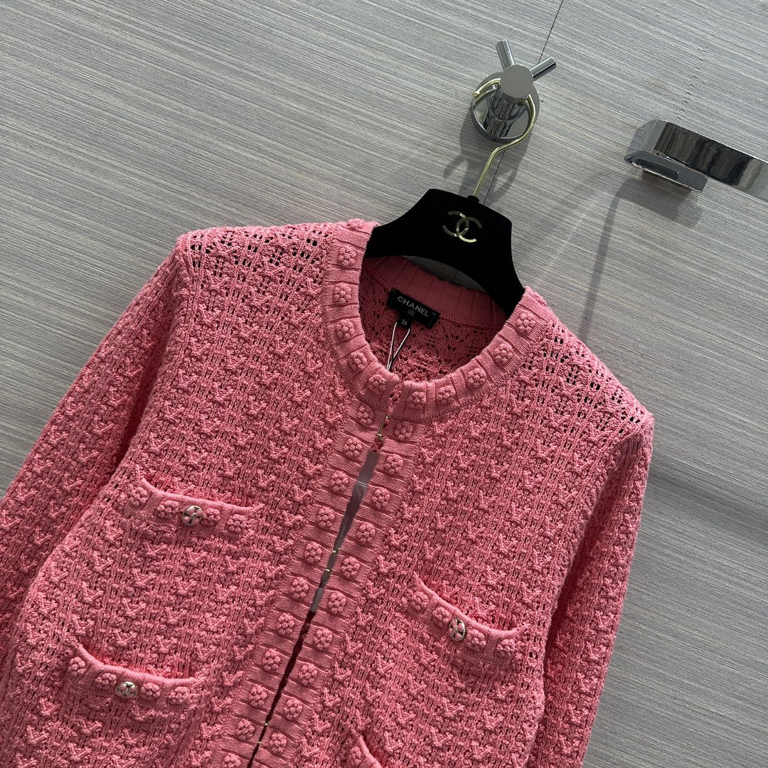chanel ツイード ジャケット偽物 春新作 アウター トップス レディース 編み ファッション 人気服 ピンク_6