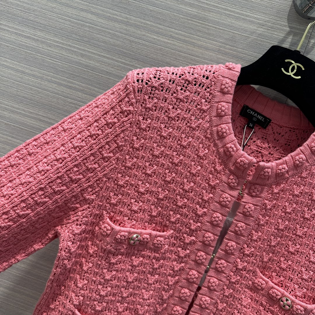 chanel ツイード ジャケット偽物 春新作 アウター トップス レディース 編み ファッション 人気服 ピンク_8